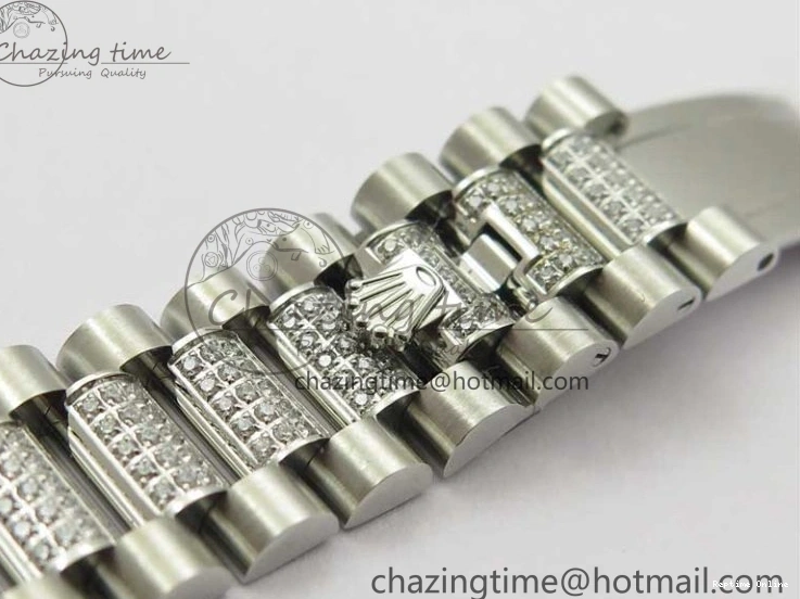0517 SmoothTexture Day-Date 36mm 128239 SS Crystal BP Best Edition Black MOP Crystal Marker Dial on SS President Bracelet A 2681